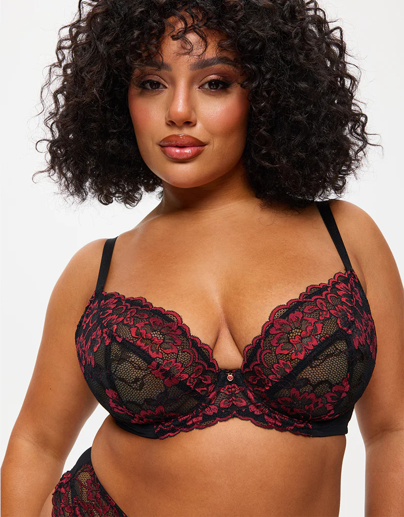 Ann Summers Sexy Lace Plunge Bra Black/Red - Image 2