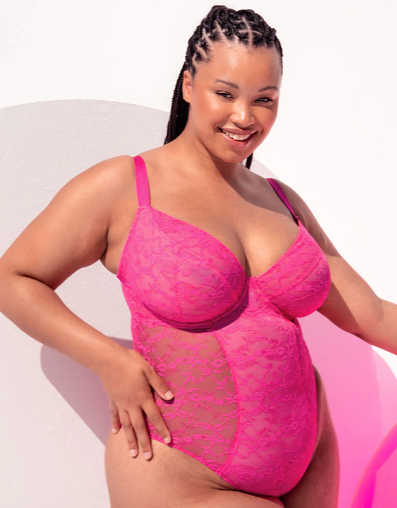 Curvy Kate All Night Lace Plunge Body Hot Pink/ Blush - Image 2