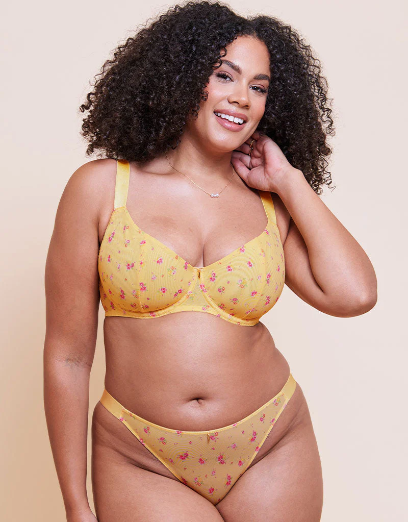 Curvy Kate Cool Cat Scooped Multiway Balcony Bra Yellow Floral - Image 2