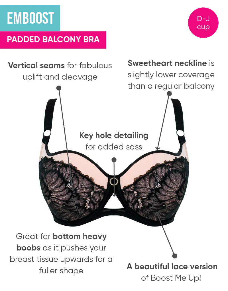 Curvy Kate Emboost Padded Balcony Bra Black/Pink - Image 5