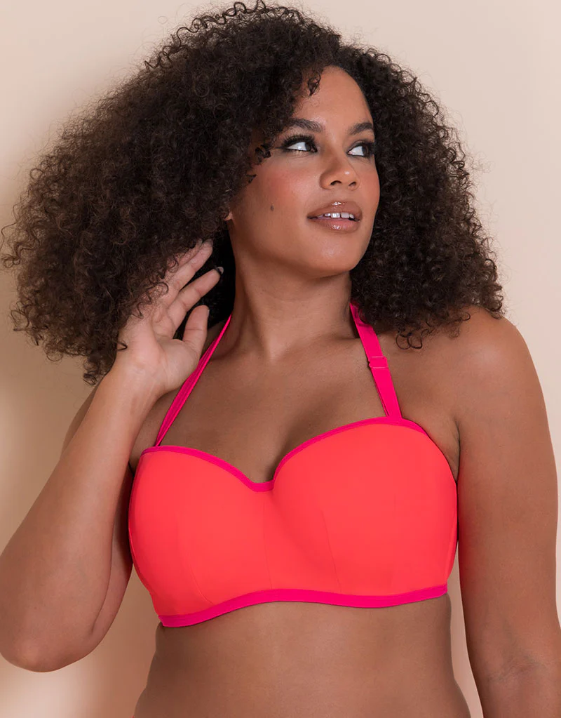 Curvy Kate Minimalist Bandeau Strapless Multiway Bikini Top Coral/Pink - Image 4