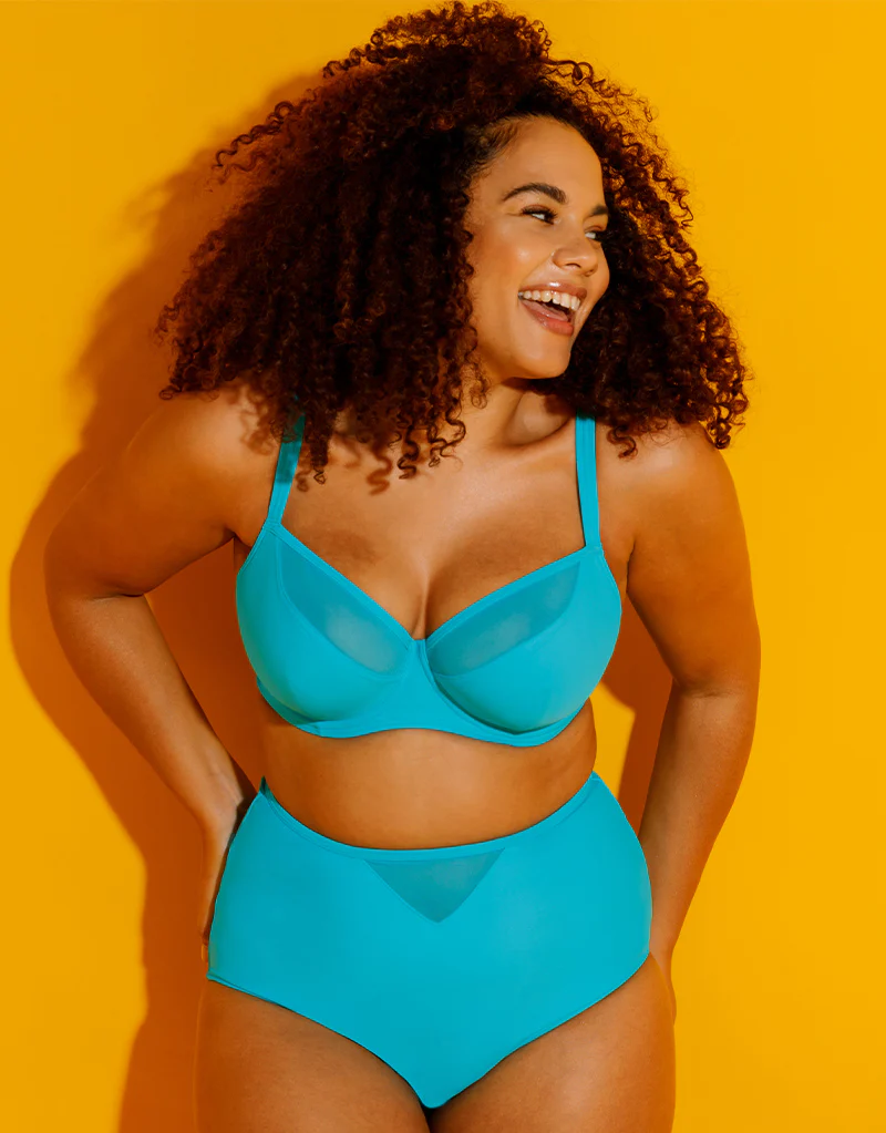 Curvy Kate Sheer Class Padded Balcony Bikini Top Turquoise - Image 2