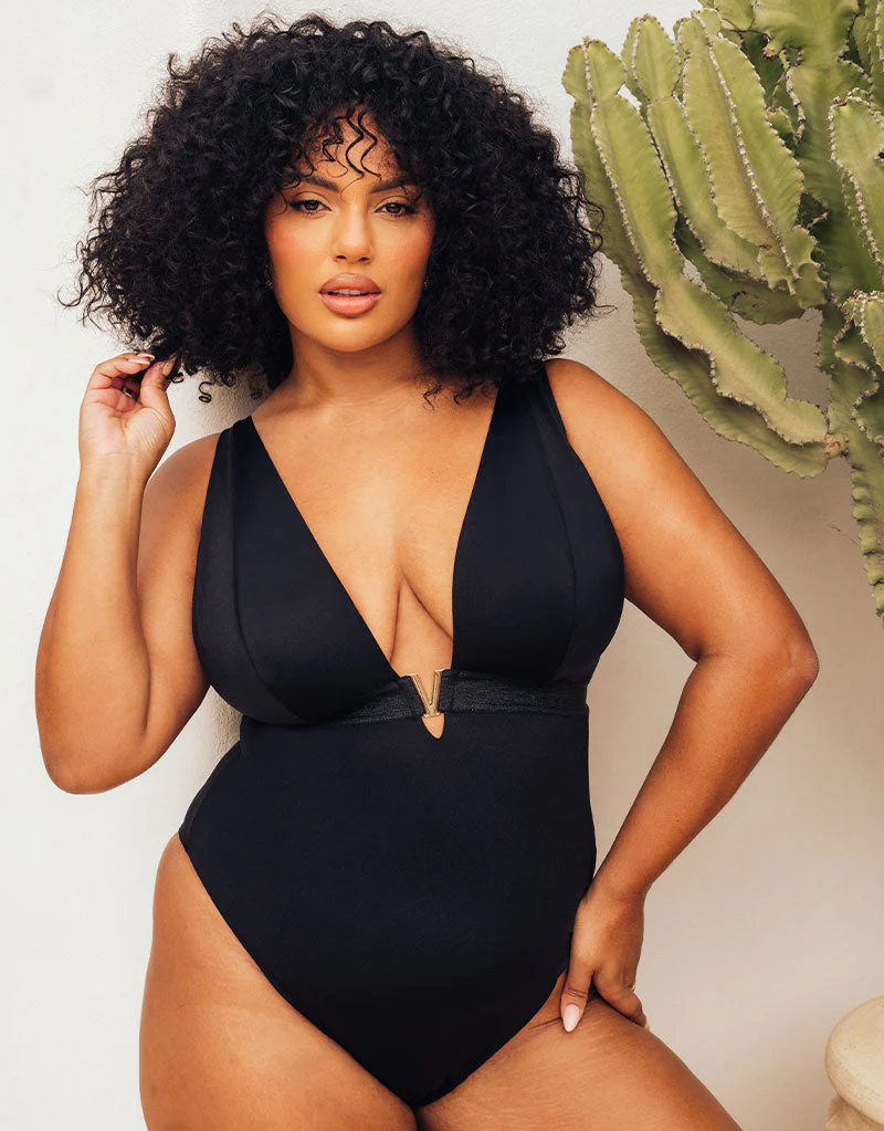 Curvy Kate Siren Seas Non-Wired Plunge Swimsuit Black - Image 2