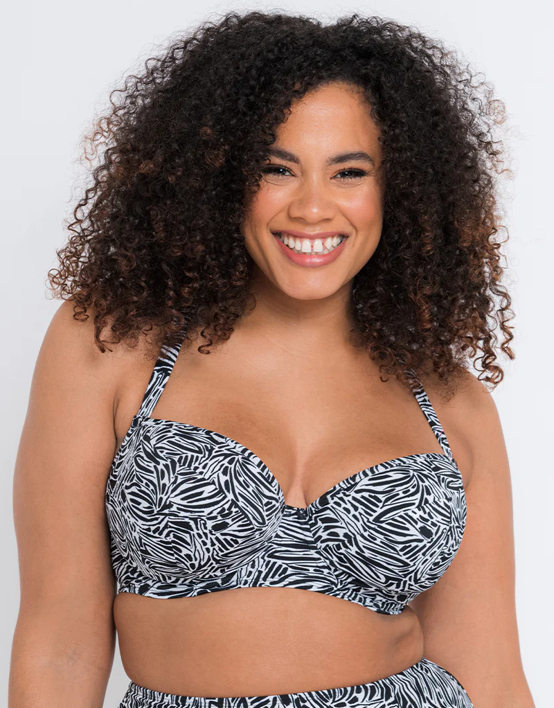 Curvy Kate Sundown Padded Balcony Bikini Multiway Top Black Print - Image 3