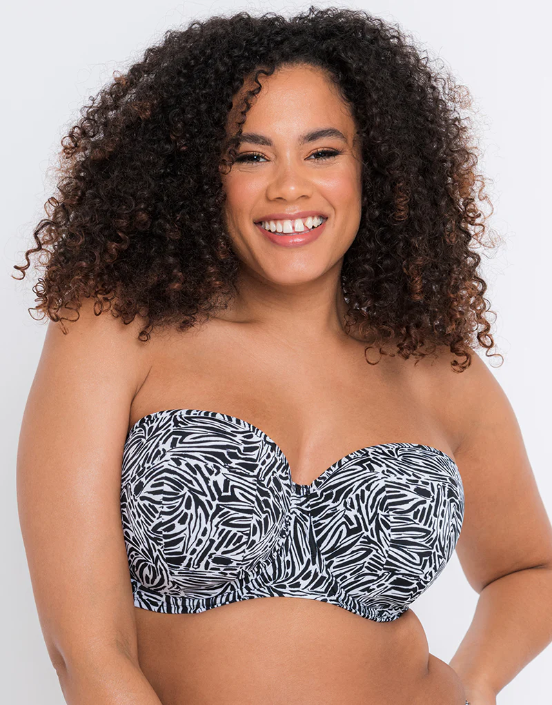 Curvy Kate Sundown Bandeau Strapless Multiway Bikini Top Black Print - Image 3