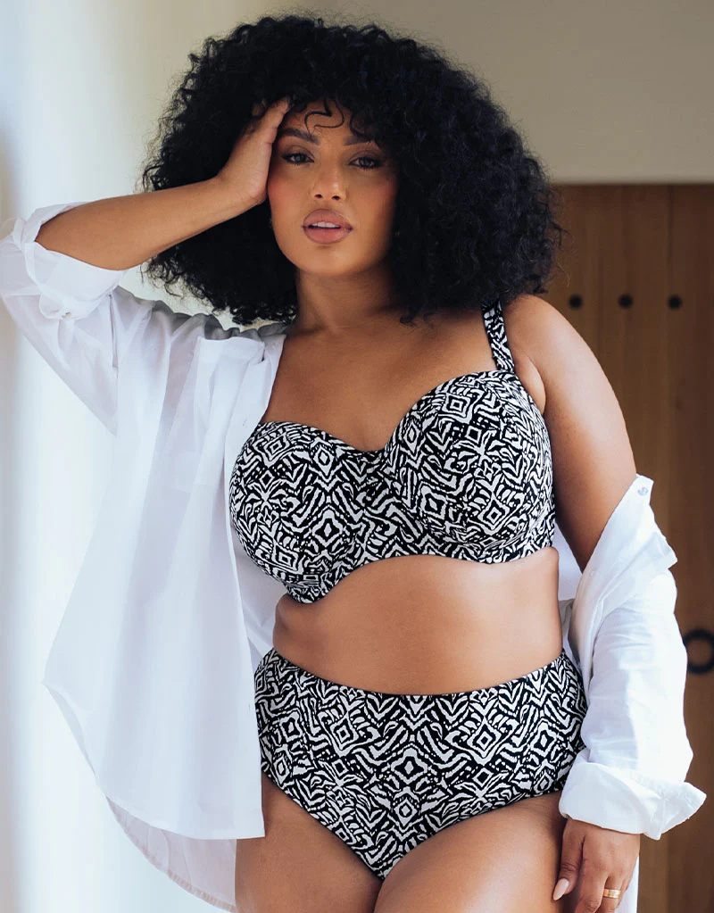 Curvy Kate Wild Horizon Bandeau Strapless Multiway Bikini Top Black Print - Image 2