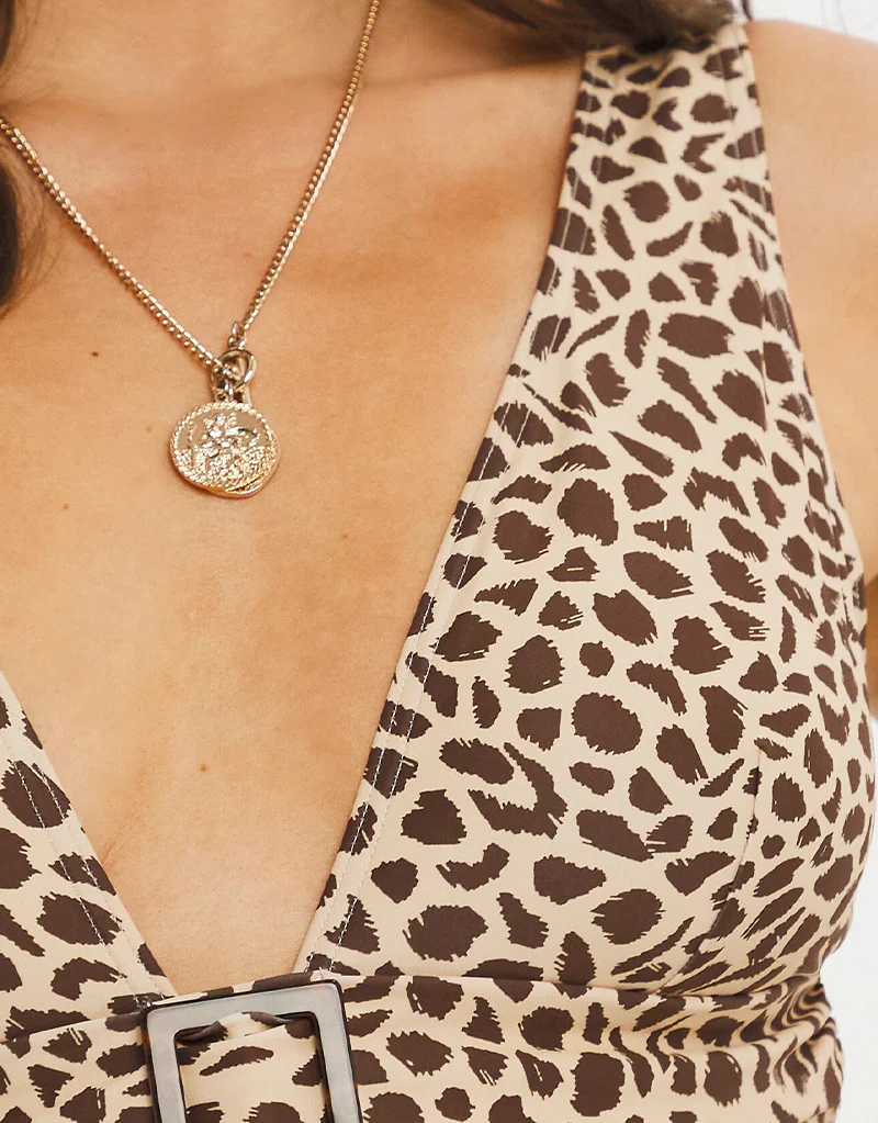 Figleaves Serengeti High Apex Swimsuit Long Length Leopard Print - Image 4