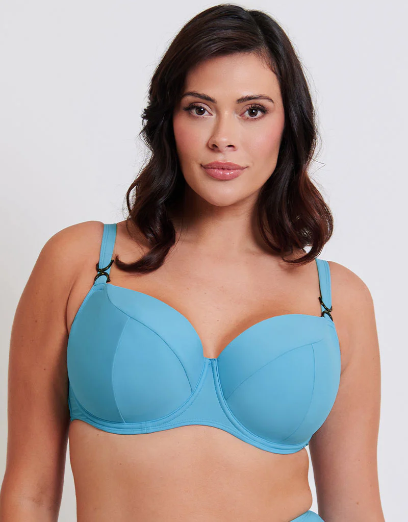 Flirtelle Verona Beach Padded Balcony Bikini Top Aqua Blue - Image 3