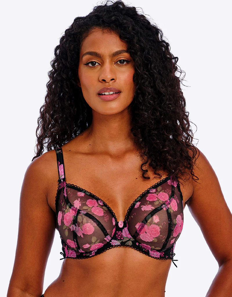 Freya Rose Blossom Plunge Bra Black Rose Print - Image 3