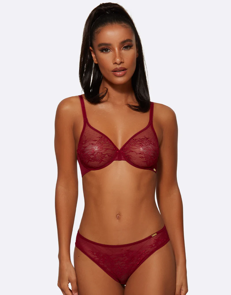 Gossard Glossies Lace Sheer Bra Bordeaux