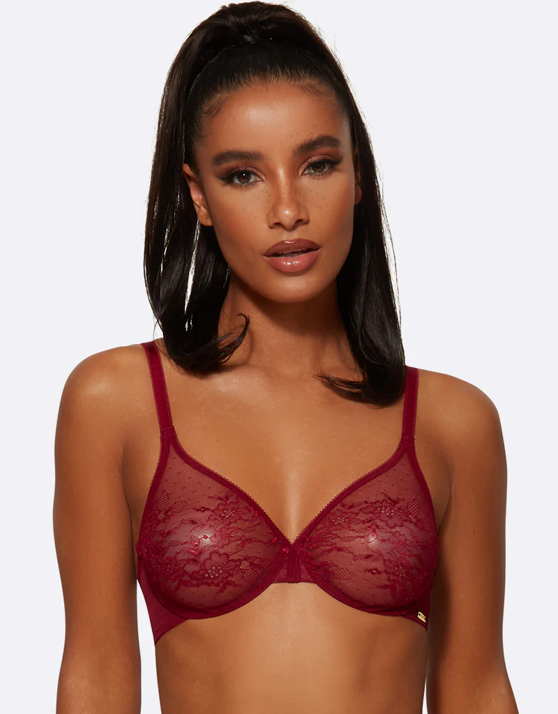Gossard Glossies Lace Sheer Bra Bordeaux - Image 3