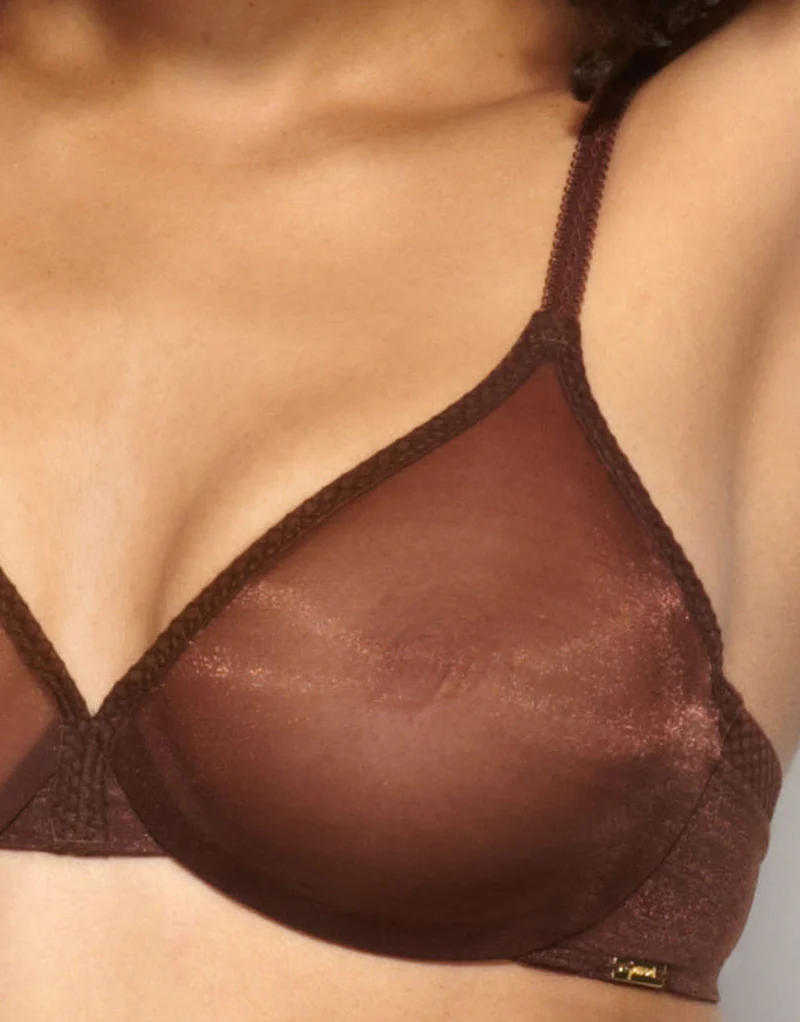 Gossard Glossies Sheer Plunge Bra Rich Brown - Image 4