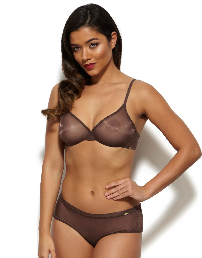 Gossard Glossies Sheer Plunge Bra Rich Brown - Image 7