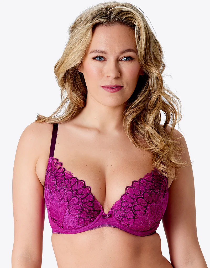 Gossard Swirl Padded Plunge Bra Raspberry - Image 3