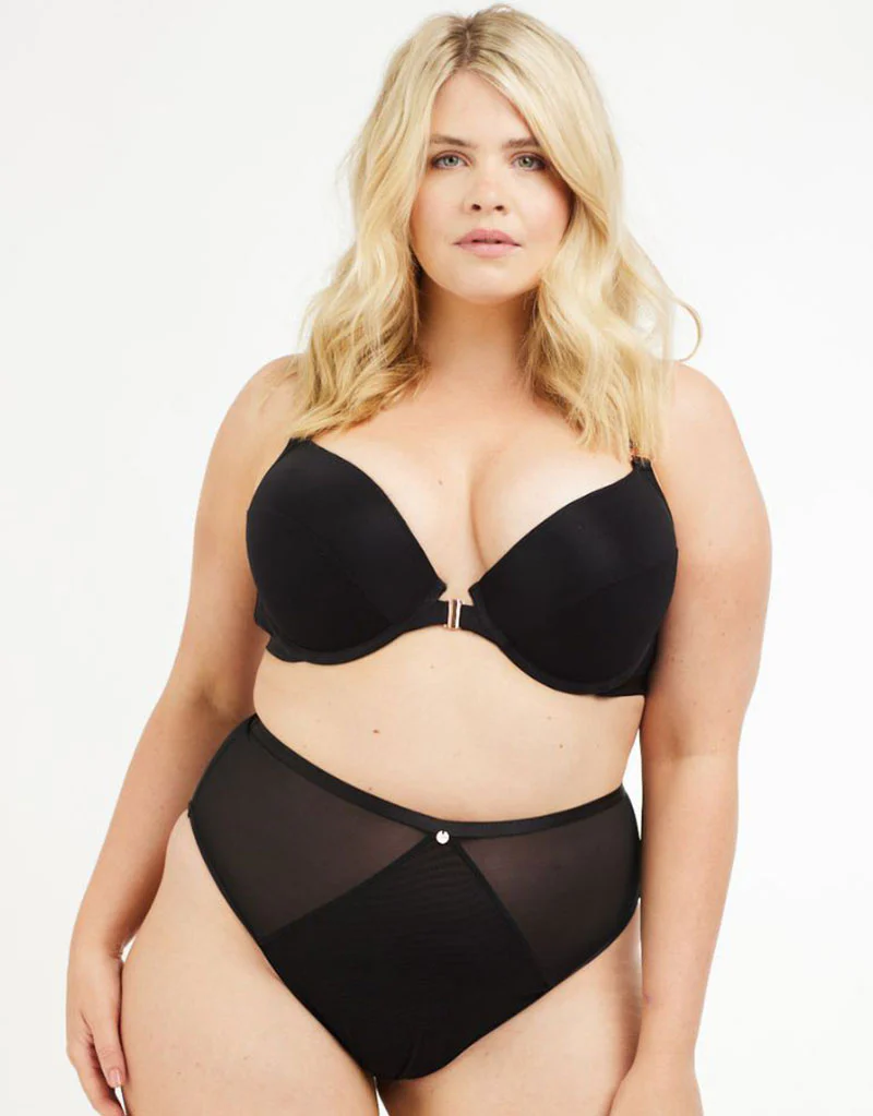 Oola Soft Mesh Front Fastening Moulded Plunge Bra Black