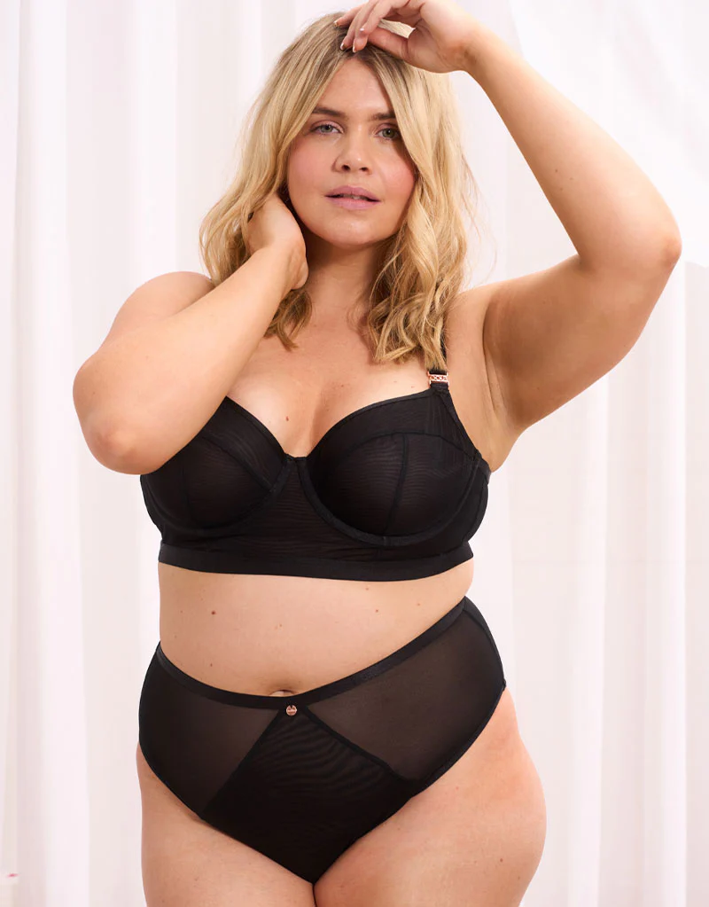 Oola Soft Mesh Longline Balcony Bra Black - Image 2