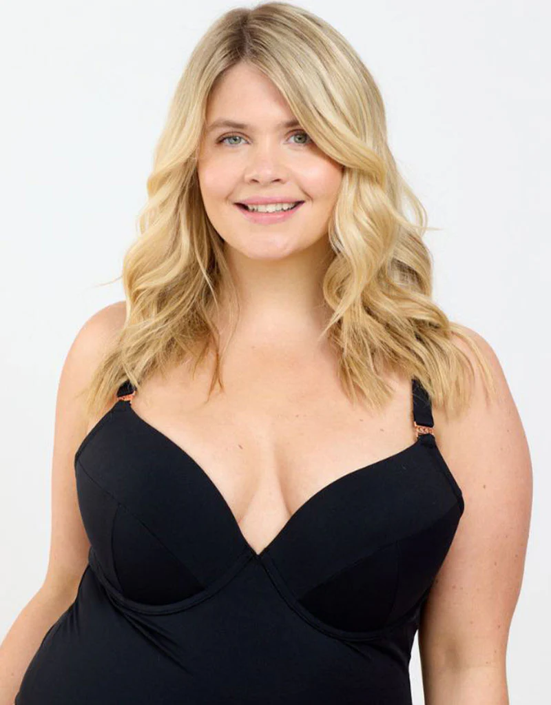 Oola Tummy Control Padded Plunge Swimsuit Black - Image 3