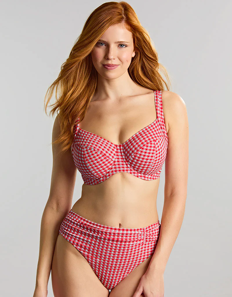 Panache Olivia Midi Bikini Brief Red Gingham - Image 3