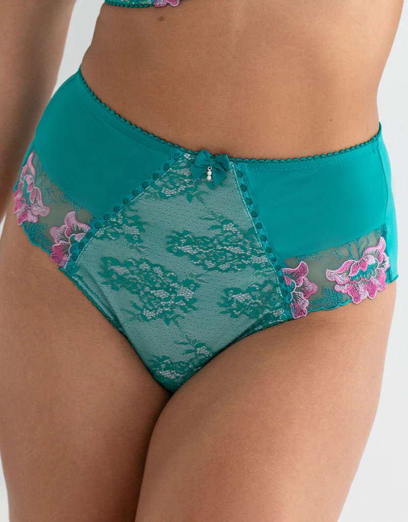 Pour Moi Sofia Lace Embroidered Deep Brief Green/Pink