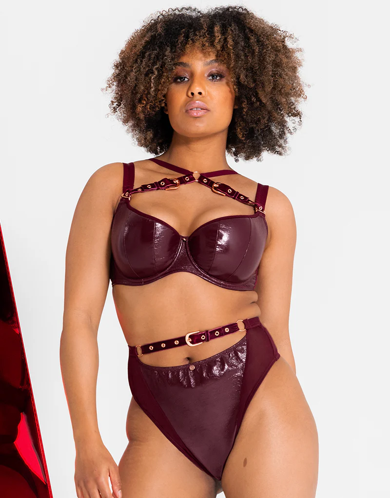 Scantilly Buckle Up Padded Half Cup Bra Oxblood - Image 2