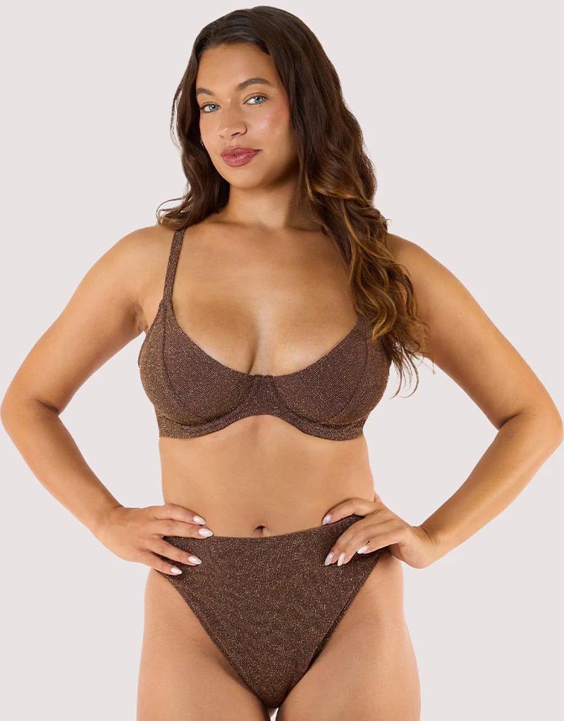 Wolf & Whistle Amber High Leg Bikini Brief Bronze - Image 3